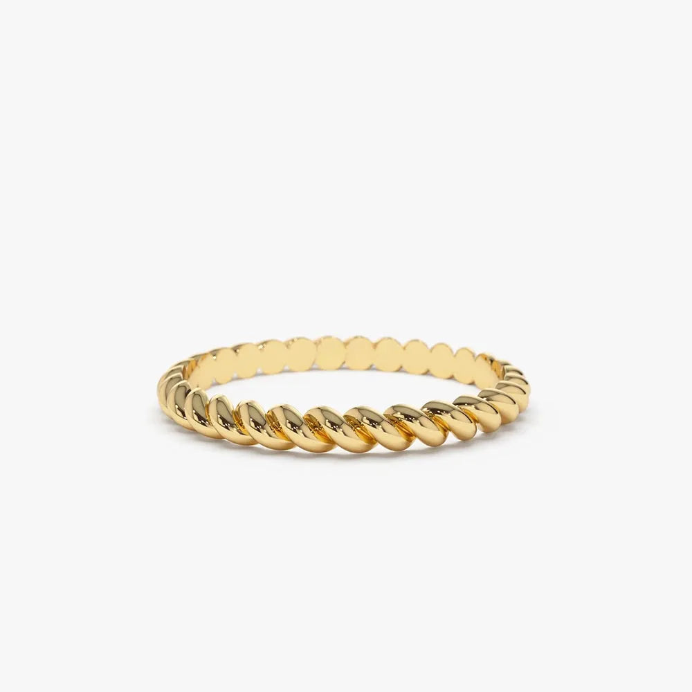 14K Solid Gold 2mm Twisted Rope Stackable Wedding Band Ring