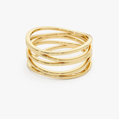 14k Gold Multi Intertwine Crossover Statement Ring Wide Band