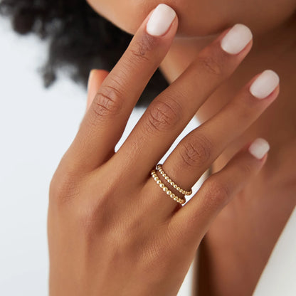 14k Solid Gold Beaded Stackable Band Ring 2.0mm Width