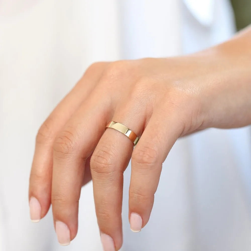 14K Solid Gold 4mm Flat Classic Minimalist Wedding Band Ring