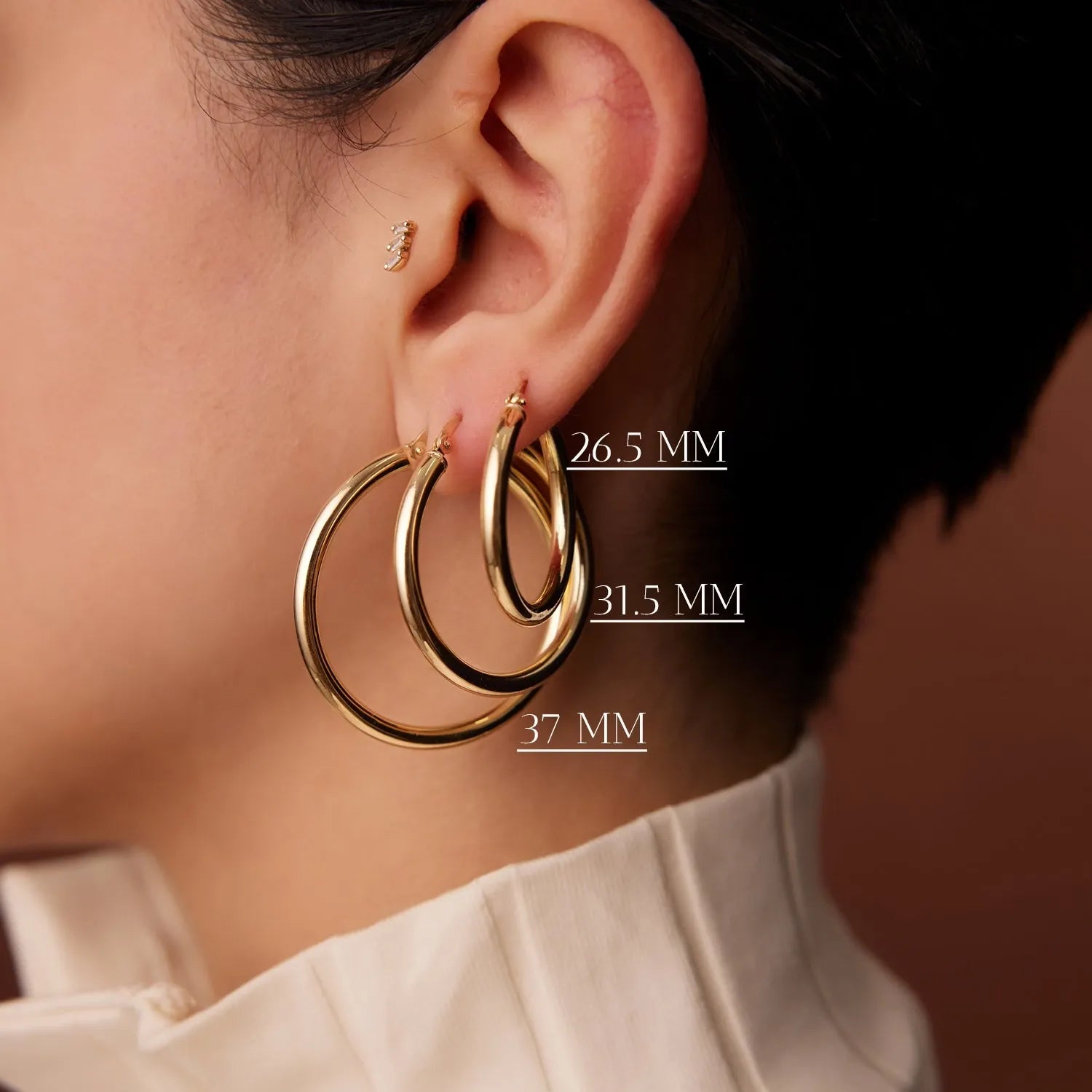 14k Solid Gold Round Hoop Earrings 3mm Thick Polished