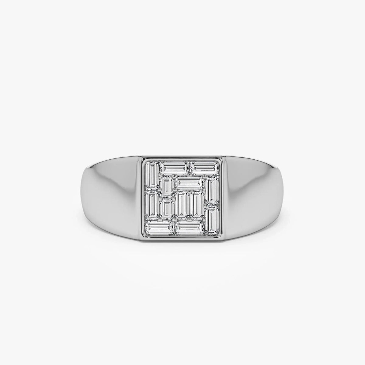 14k Solid Gold Baguette Diamond 0.50 Carat Square Illusion Setting Signet Pinky Ring