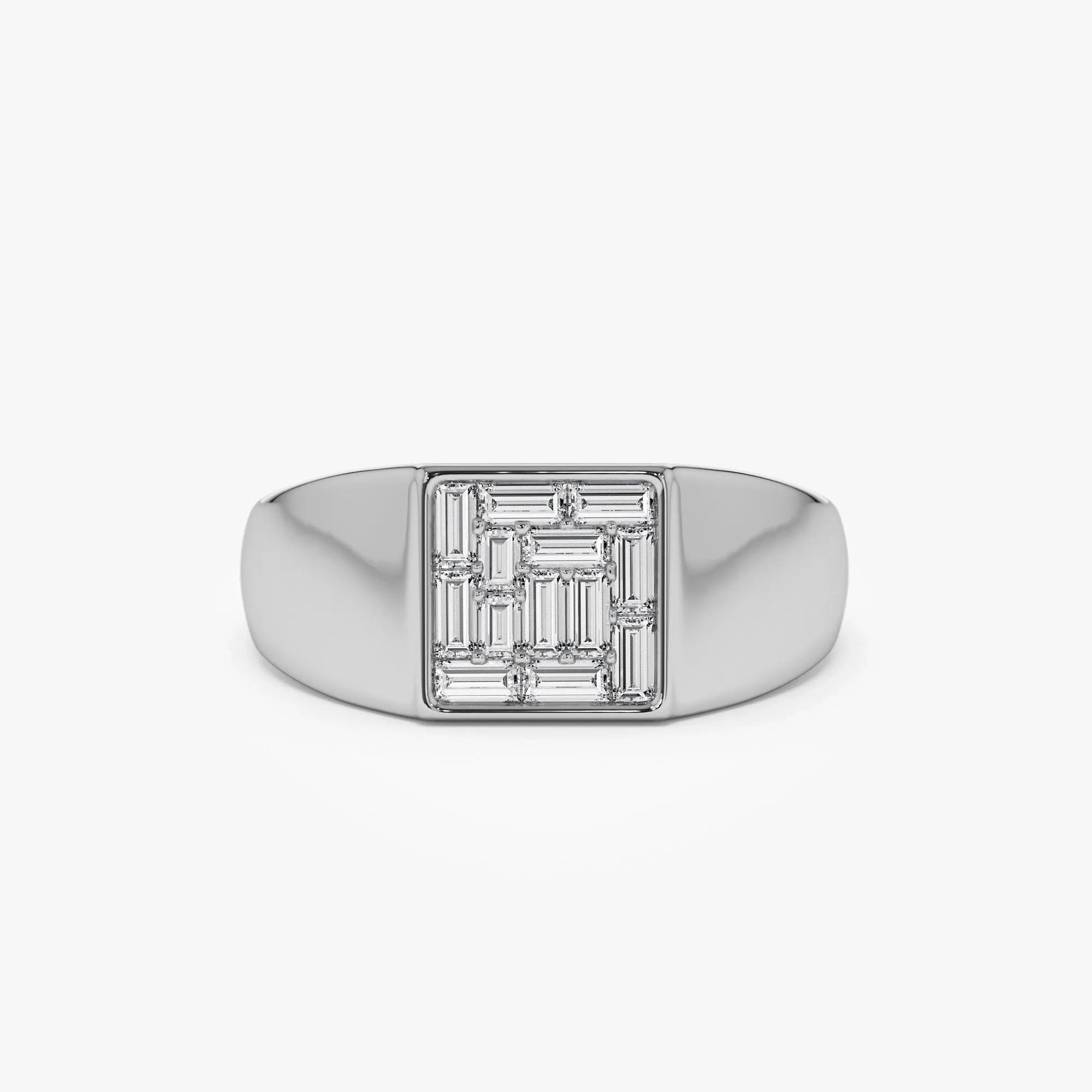 14k Solid Gold Baguette Diamond 0.50 Carat Square Illusion Setting Signet Pinky Ring