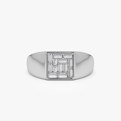 14k Solid Gold Baguette Diamond 0.50 Carat Square Illusion Setting Signet Pinky Ring