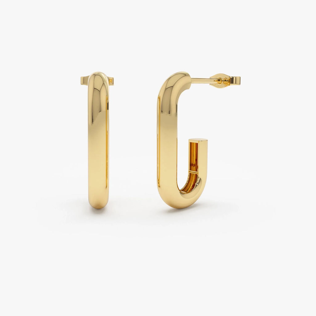 14k Gold Bold Paperclip Link Hoop Earrings 18mm Drop 3.5mm Width