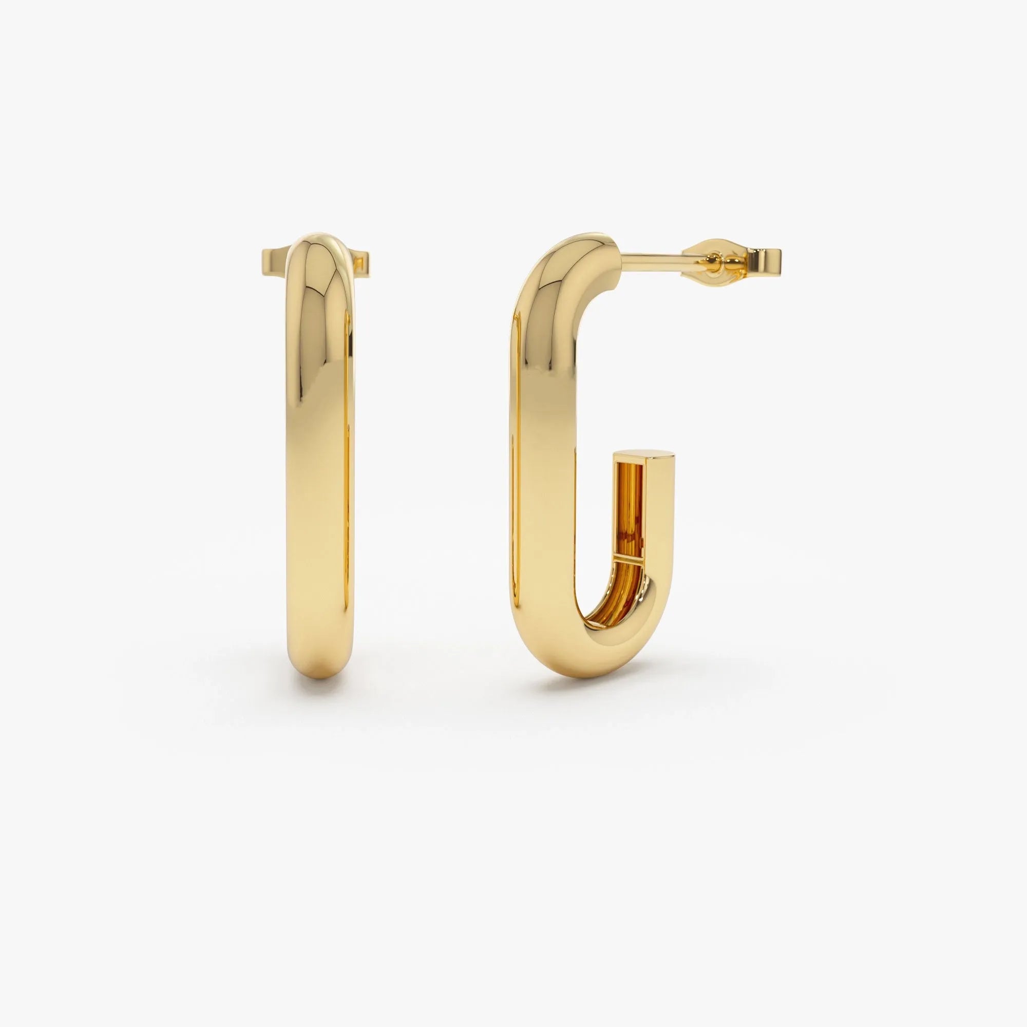 14k Gold Bold Paperclip Link Hoop Earrings 18mm Drop 3.5mm Width