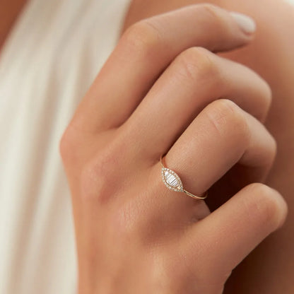 14K Gold Marquise Baguette and Round Diamond Ring 0.25 ctw