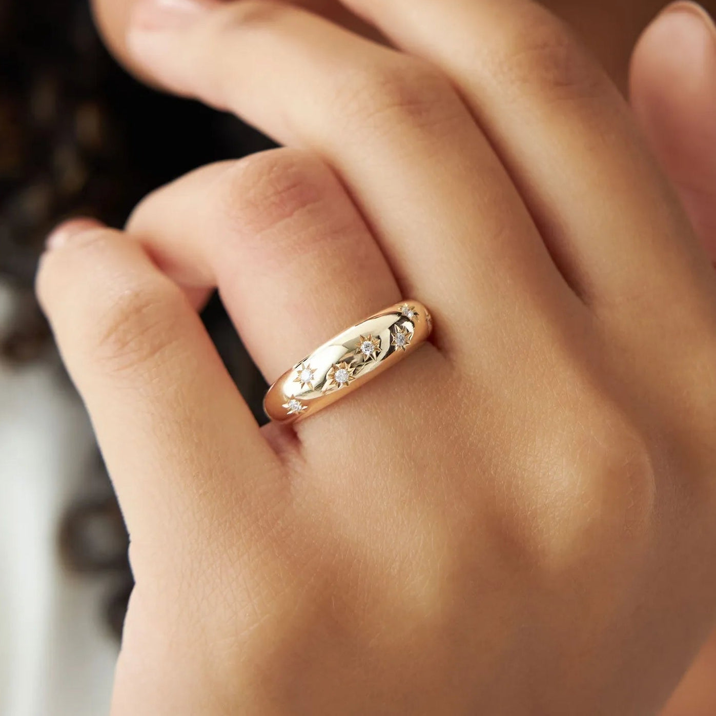 14k Gold 0.11ctw Round Diamond 6mm Dome Star Setting Ring