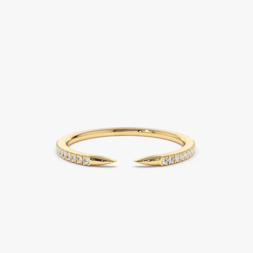 14k Solid Gold Round Diamond Open Cuff Claw Pave Ring 0.10 Carat