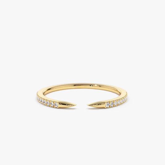 14k Solid Gold Round Diamond Open Cuff Claw Pave Ring 0.10 Carat
