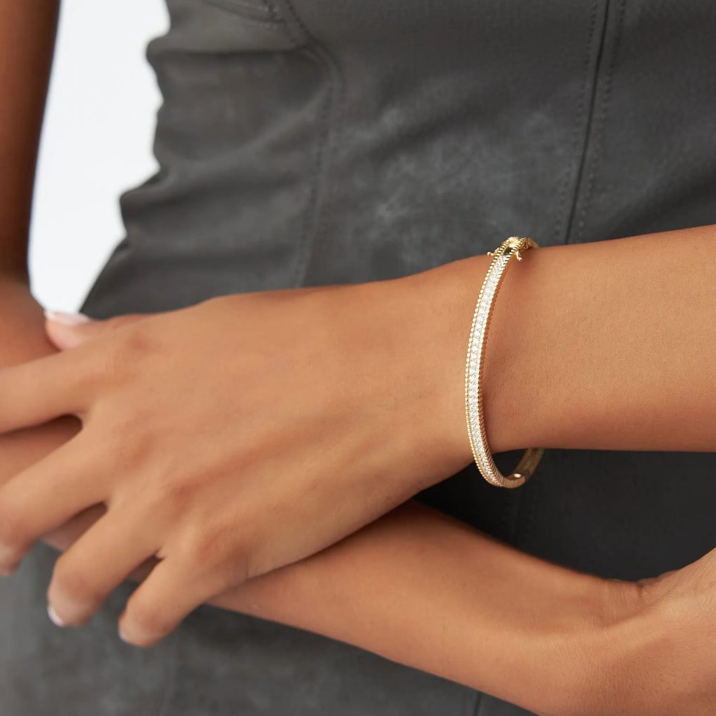 14K Solid Gold 0.97 CTW Round Diamond Milgrain Bangle