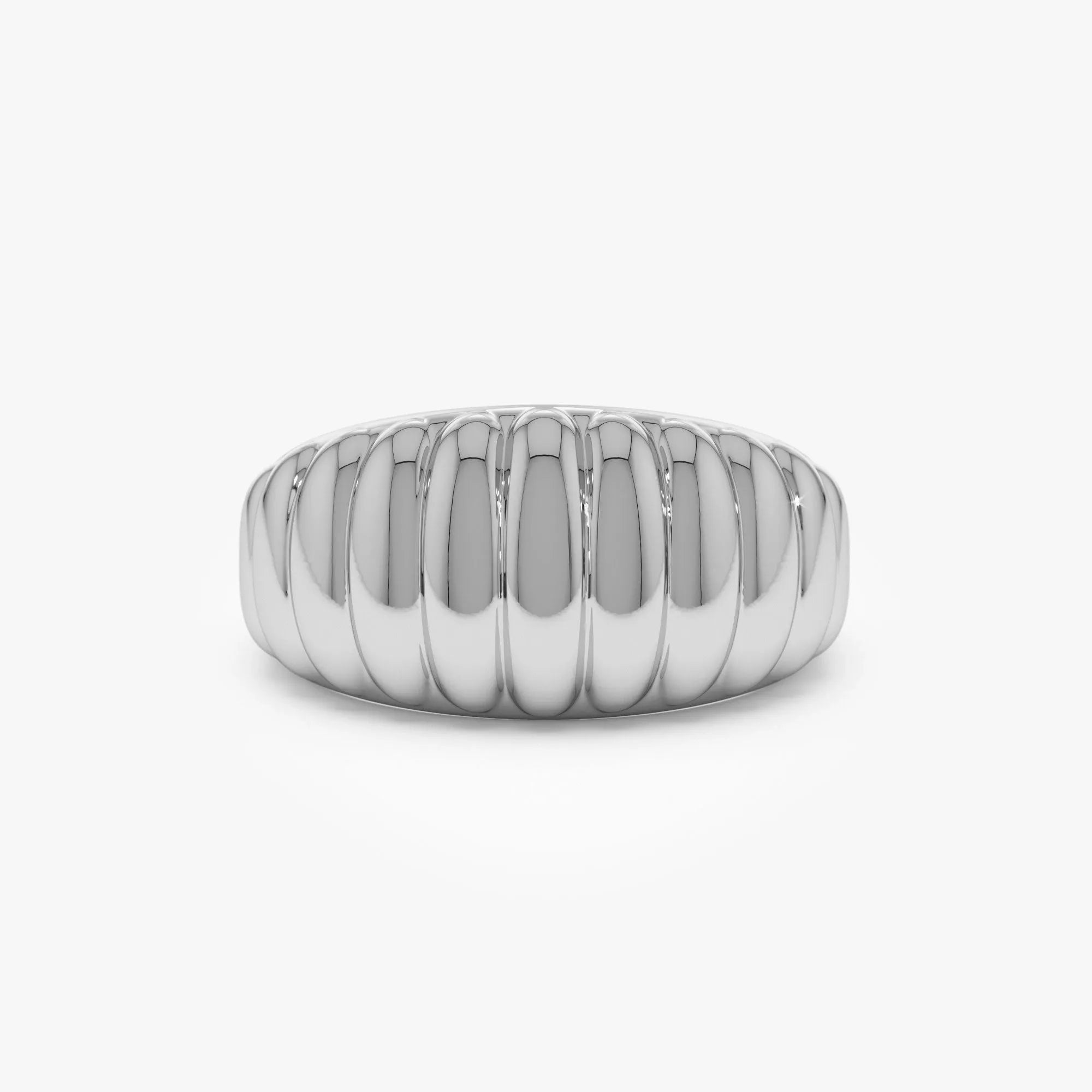14k Solid Gold Ribbed Tapered Chunky Statement Ring 10mm Width