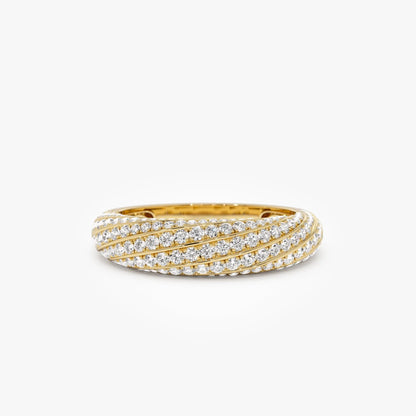 14K Solid Gold Round Diamond 0.85 Carat Pave Unique Twist Design Ring