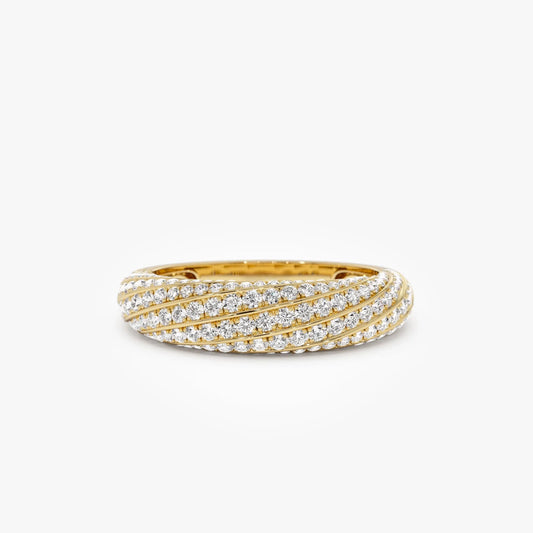 14K Solid Gold Round Diamond 0.85 Carat Pave Unique Twist Design Ring