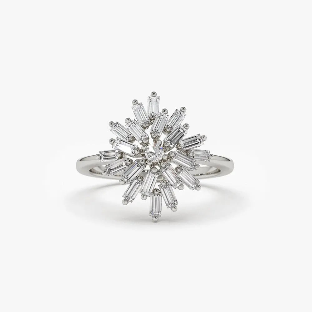 14K Gold 0.58 CTW Baguette and Round Diamond Ballerina Cluster Ring