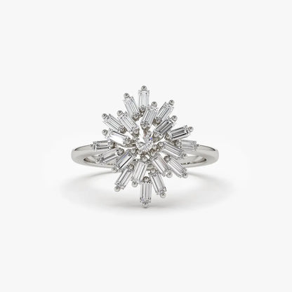 14K Gold 0.58 CTW Baguette and Round Diamond Ballerina Cluster Ring