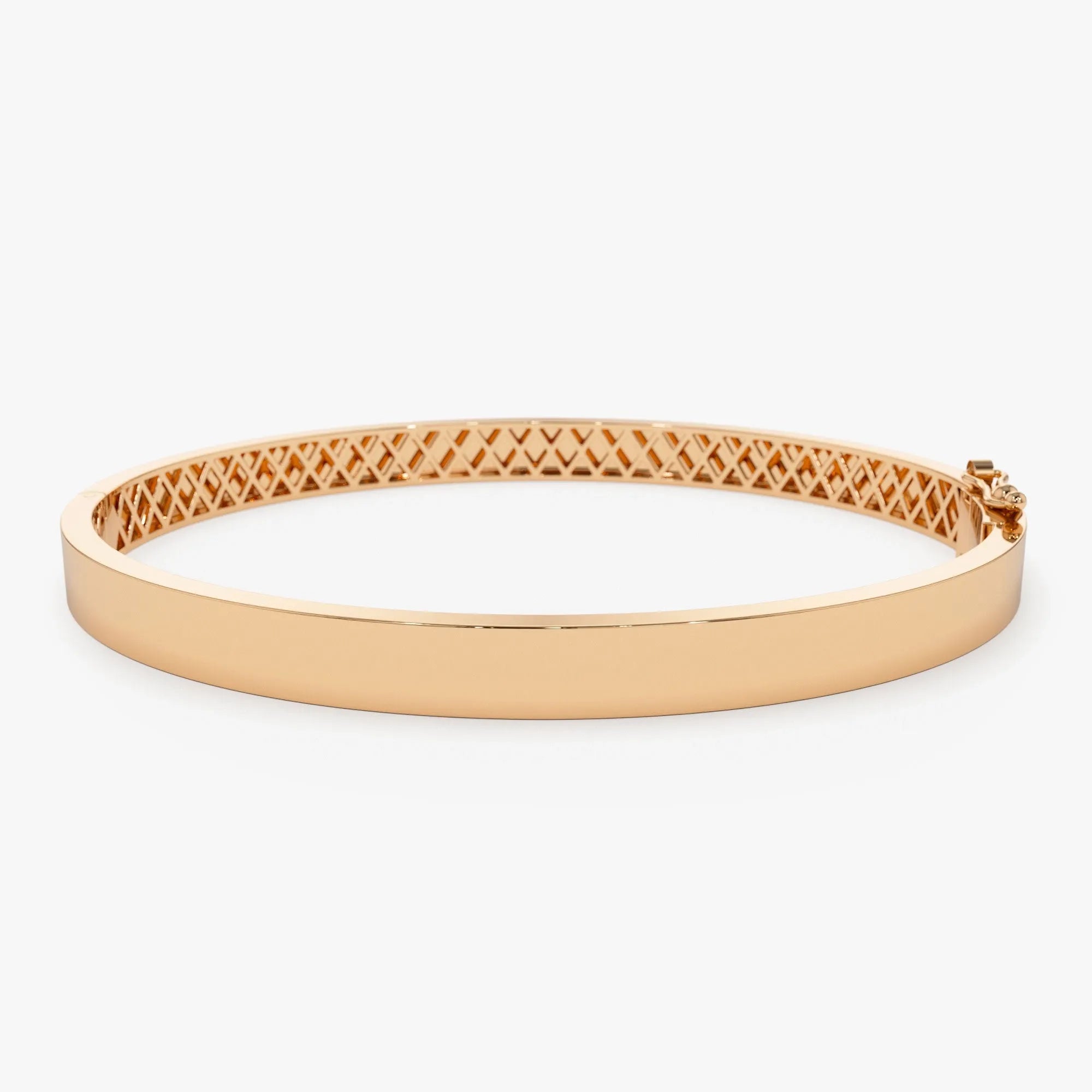 14K Solid Gold Flat Stackable Bangle Bracelet with Box Lock Closure
