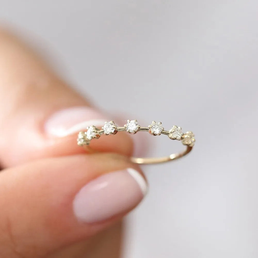 14K Solid Gold 0.25 CTW Round Diamond 7 Stone Micro Prong Wedding Ring