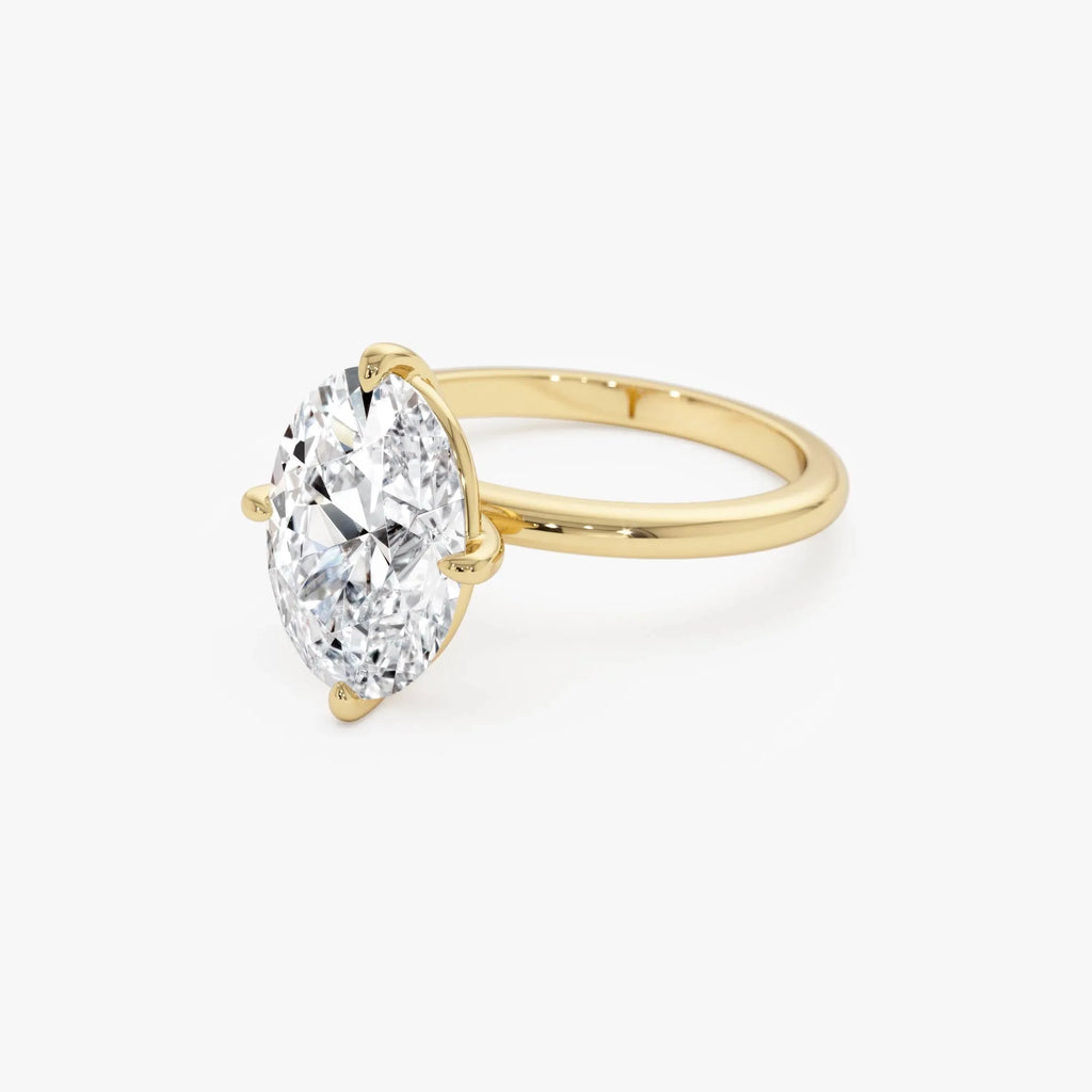 14k Gold 3.00 Carat Oval Lab Grown Diamond Engagement Ring Prong Setting