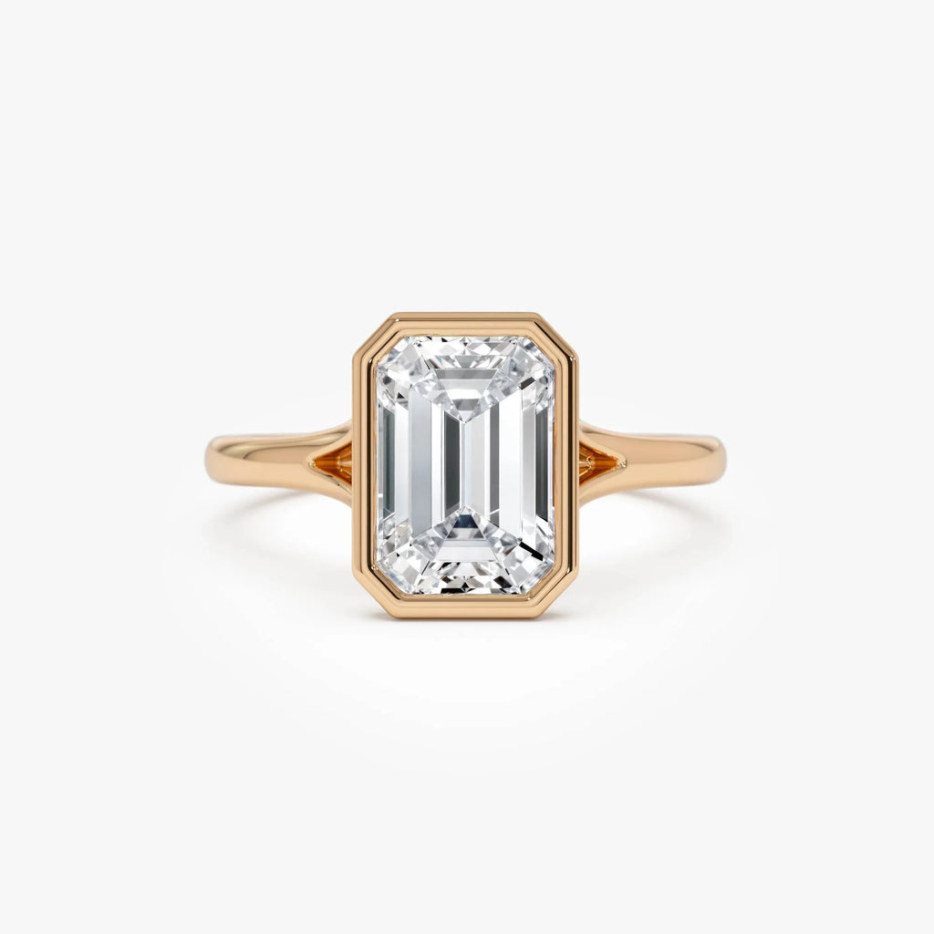 14k Gold 2.00 Carat Emerald Cut Lab Grown Diamond Bezel Solitaire Ring