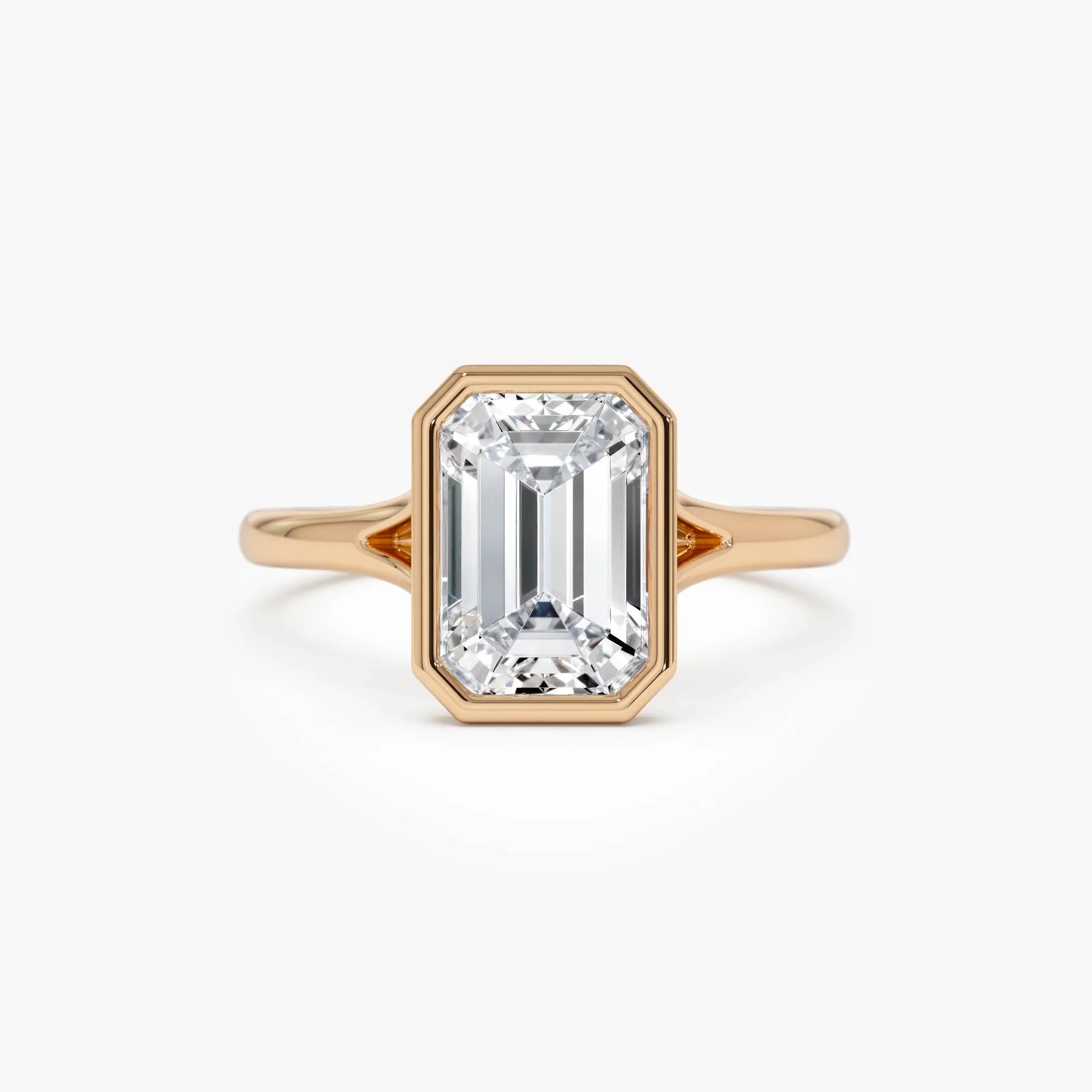 14k Gold 2.00 Carat Emerald Cut Lab Grown Diamond Bezel Solitaire Ring