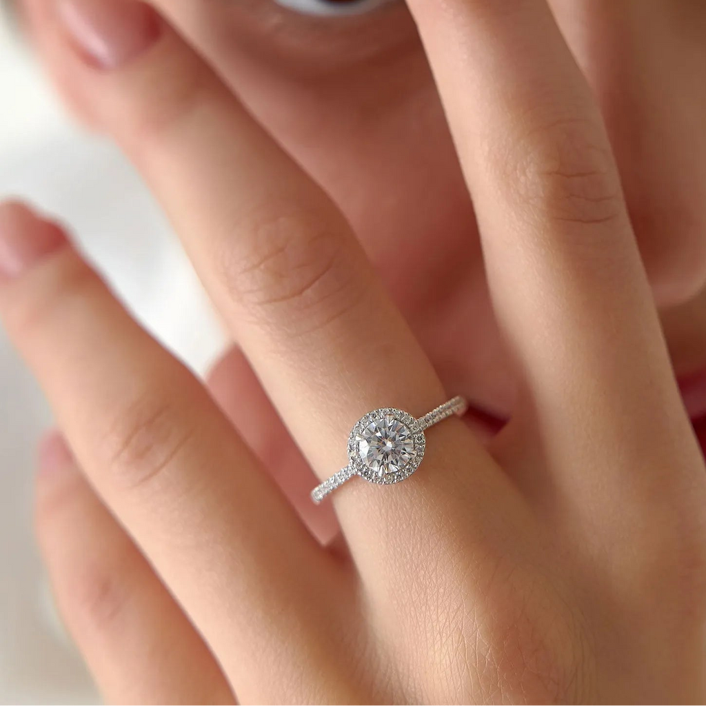 14K Gold 1.25 ctw Lab Grown Diamond Round Brilliant Aria Halo Engagement Ring