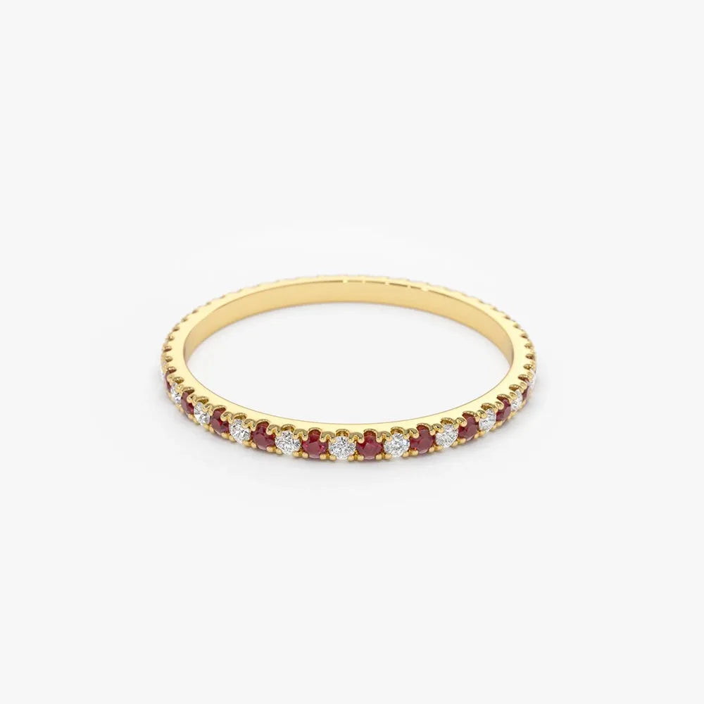 14k Gold Ruby and Diamond Round Cut Alternating Eternity Ring 0.38 ctw