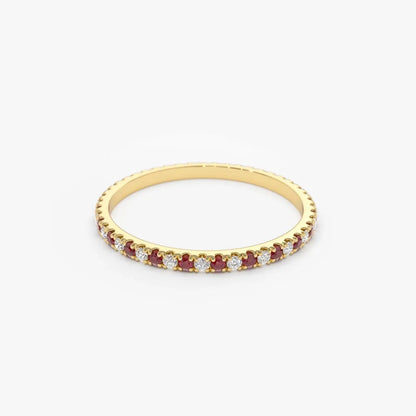 14k Gold Ruby and Diamond Round Cut Alternating Eternity Ring 0.38 ctw