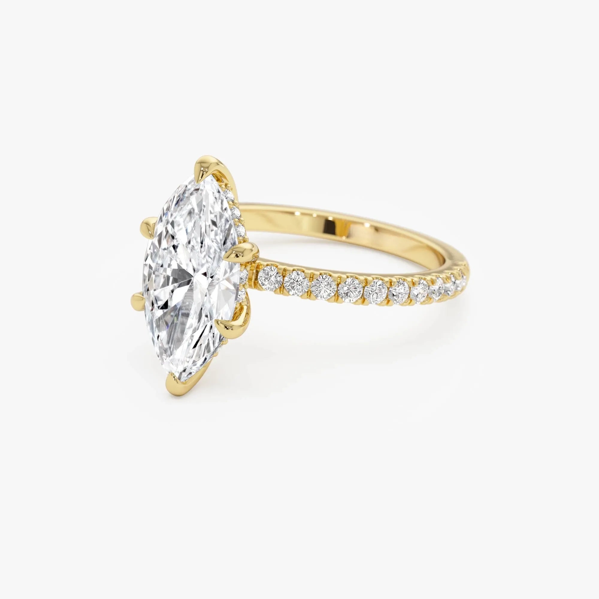 14k Gold 2.50 CTW Lab Grown Diamond Marquise Cut Pavé Hidden Halo Engagement Ring