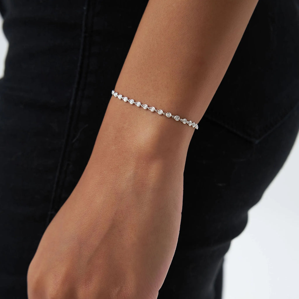 14K Solid Gold Lab Grown Diamond Round Tennis Bracelet Bezel Setting