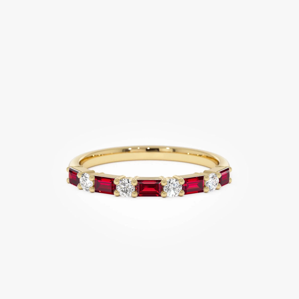 14k Gold Ruby and Diamond Baguette and Round Cut Prong Setting Ring 0.54 ctw