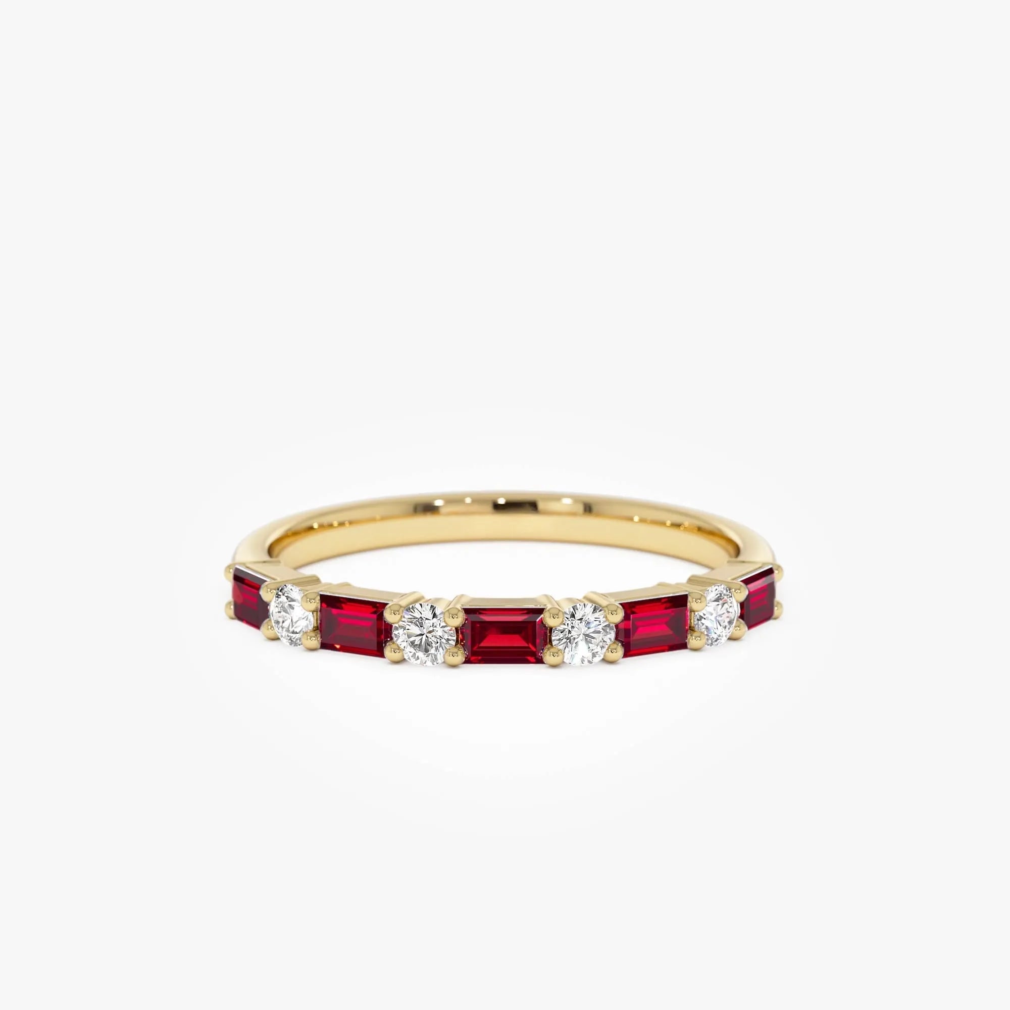 14k Gold Ruby and Diamond Baguette and Round Cut Prong Setting Ring 0.54 ctw