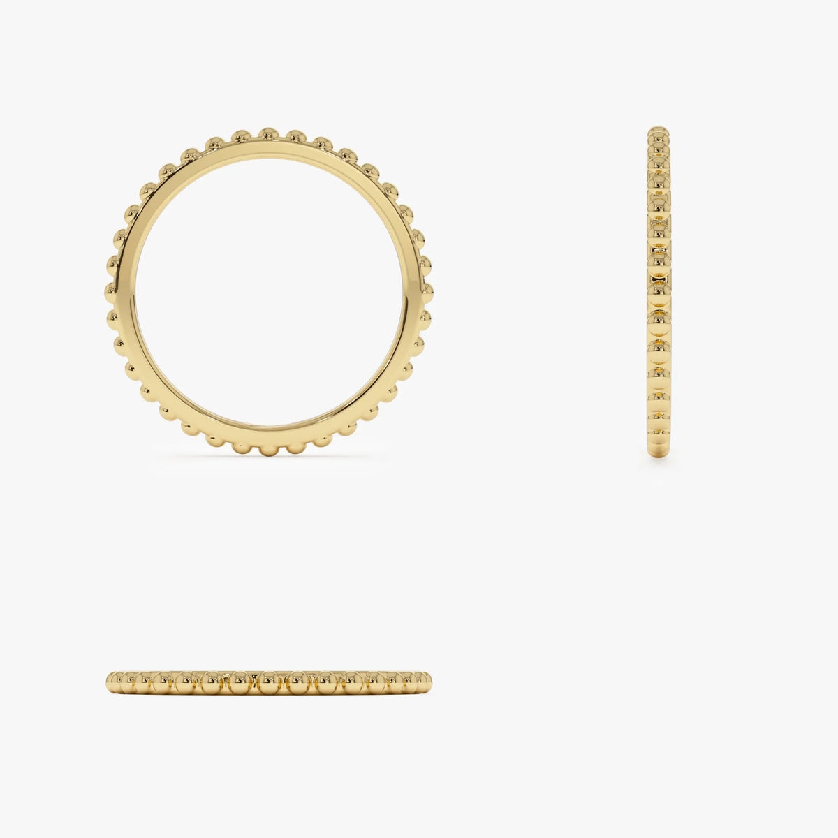 14k Gold Beaded Wedding Band Ring Stackable 1.5mm Solid Gold