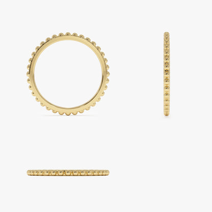 14k Gold Beaded Wedding Band Ring Stackable 1.5mm Solid Gold