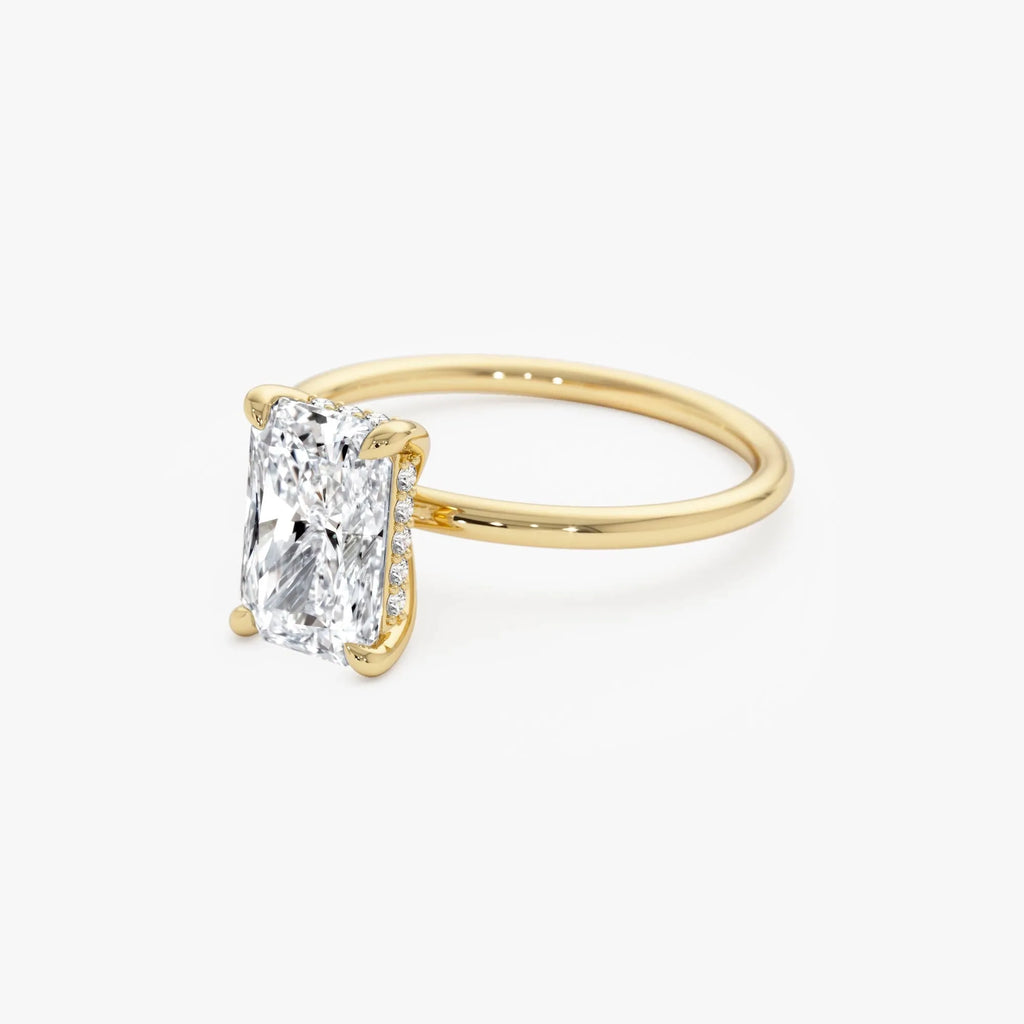 14k Gold Lab Grown Diamond Radiant Cut Hidden Halo Engagement Ring 1.60 Carat