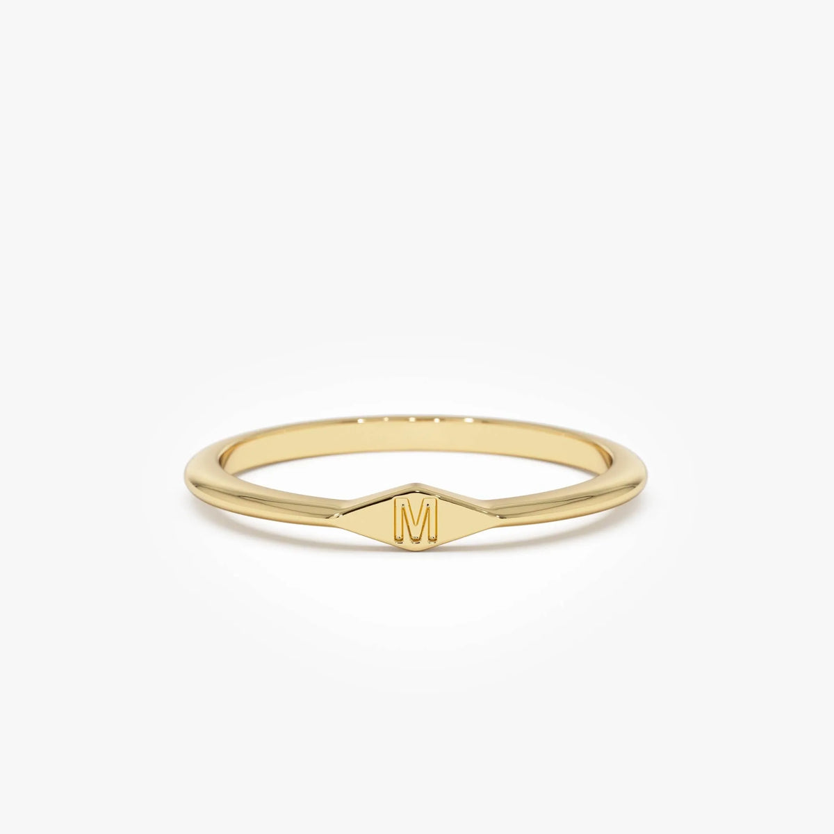 14k Gold Diamond Shape Initial Ring Graduated Band