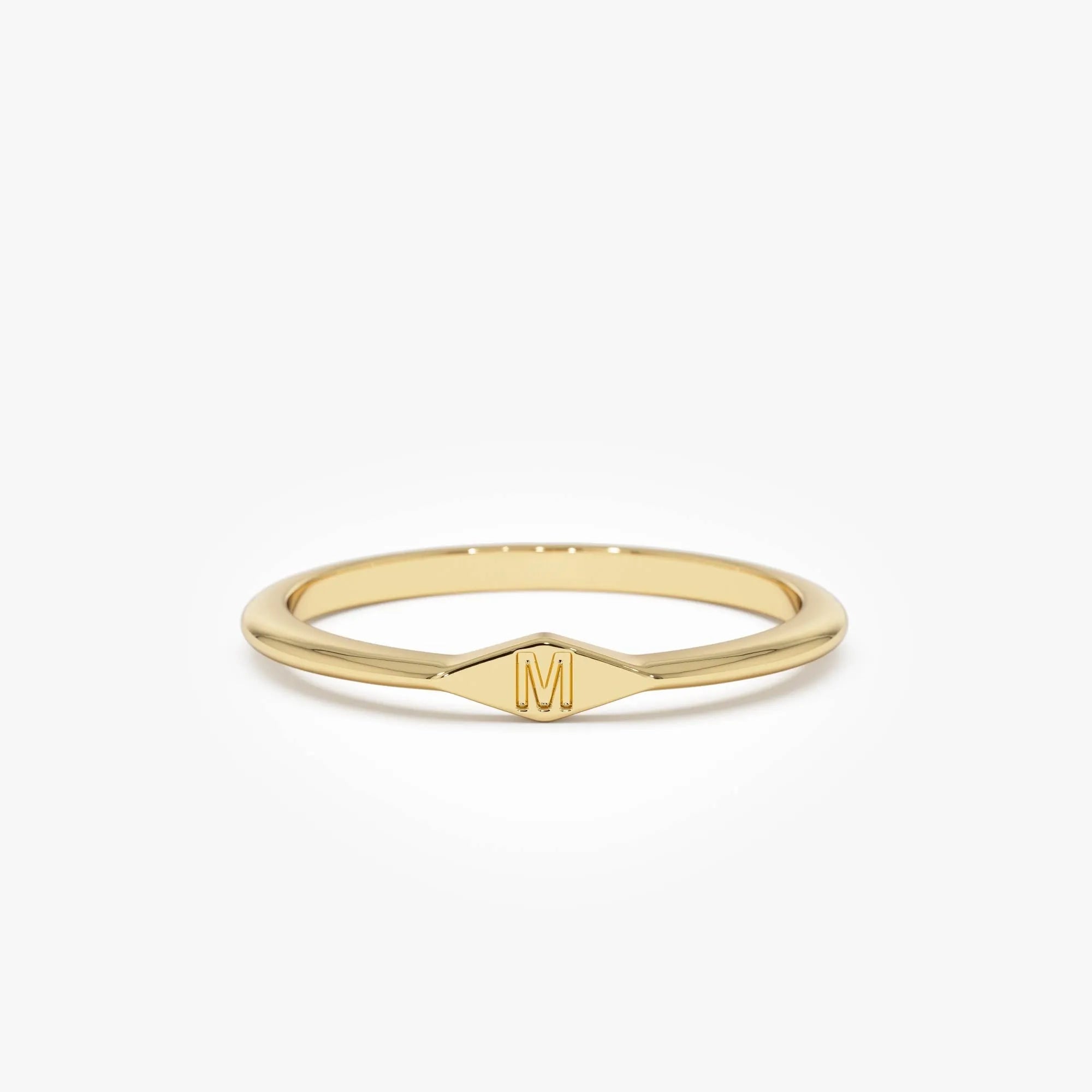 14k Gold Diamond Shape Initial Ring Graduated Band