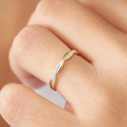 14K Gold Round Diamond Micro Pave Weaving Braid Eternity Ring 2.2MM 0.27 CTW