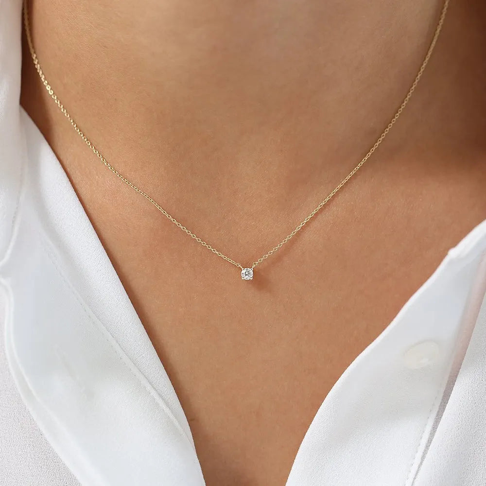 14K Gold Lab Grown Diamond Round Solitaire Necklace Prong Setting 0.30cttw