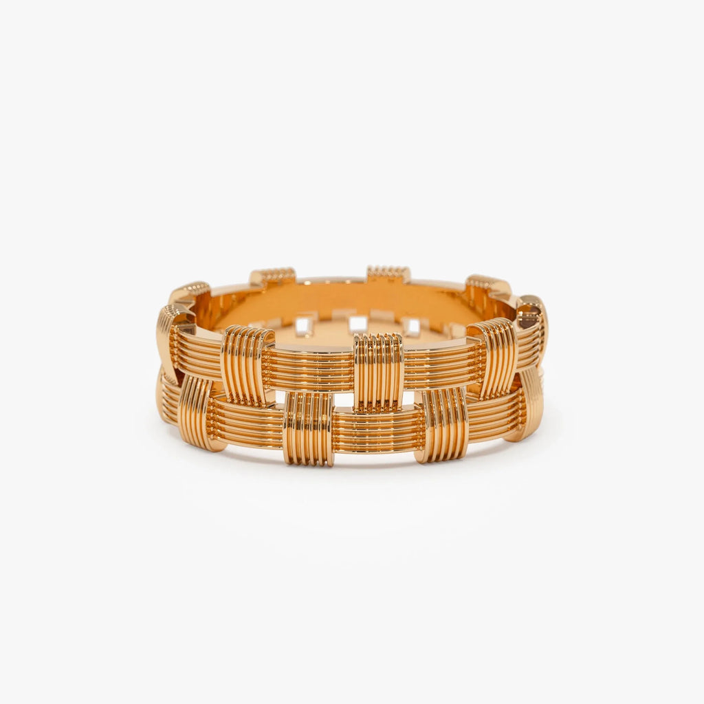14k Solid Gold Ribbed Woven Stackable Band Ring