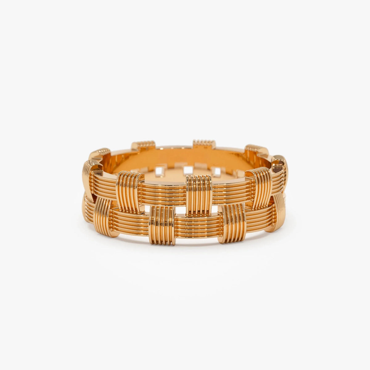 14k Solid Gold Ribbed Woven Stackable Band Ring
