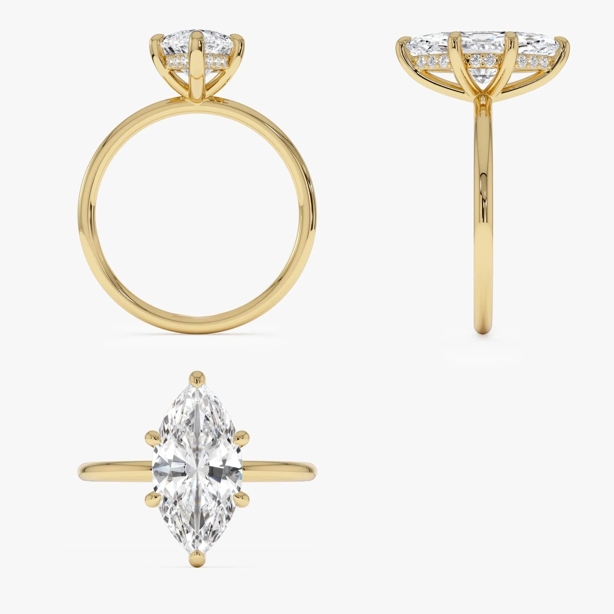 14k Gold 2.10 Ctw Marquise Lab Grown Diamond Hidden Halo Engagement Ring