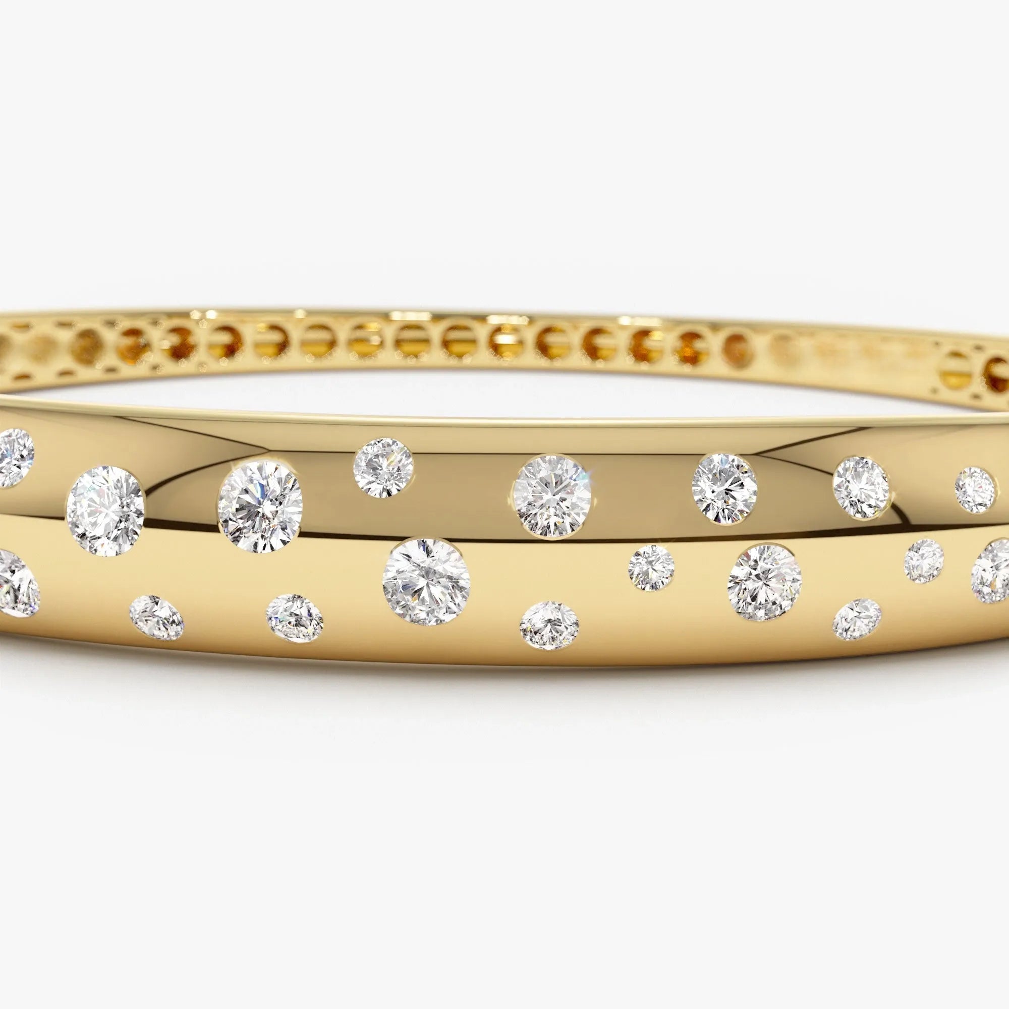 14K Solid Gold 1.20 CTW Round Diamond Dome Floating Bangle