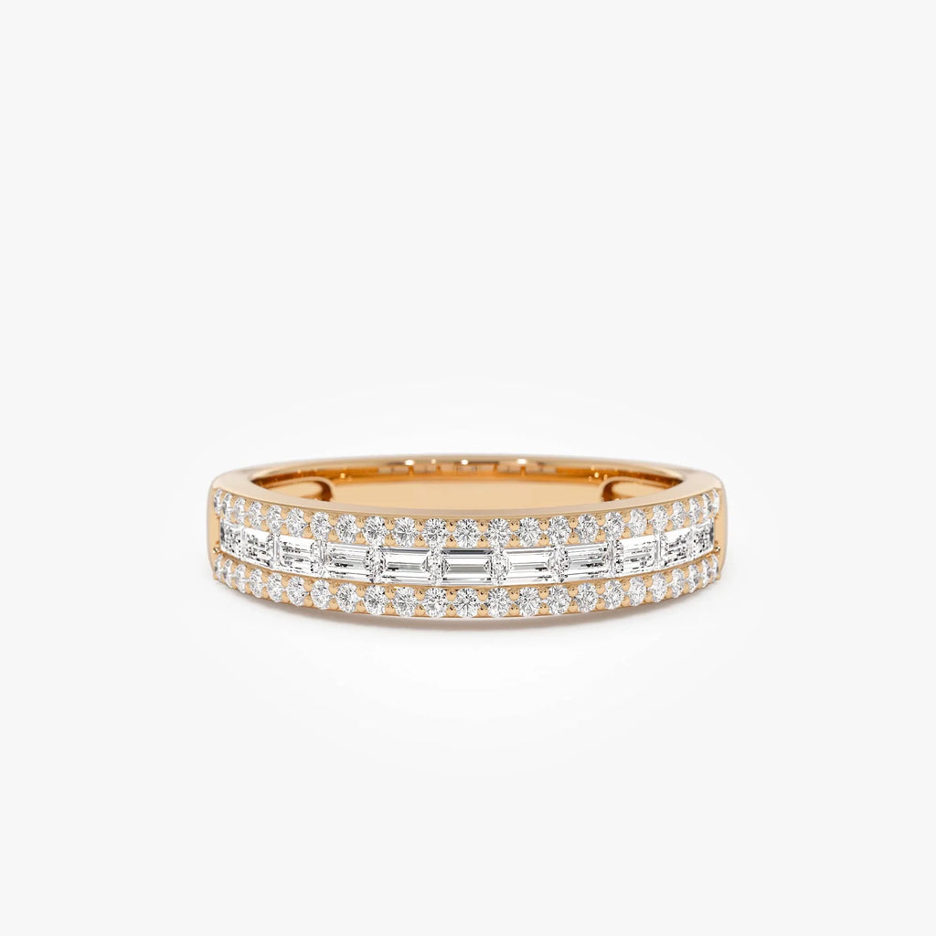 14k Gold Diamond Baguette and Round Cut Horizontal Set Anniversary Band 0.59 ctw
