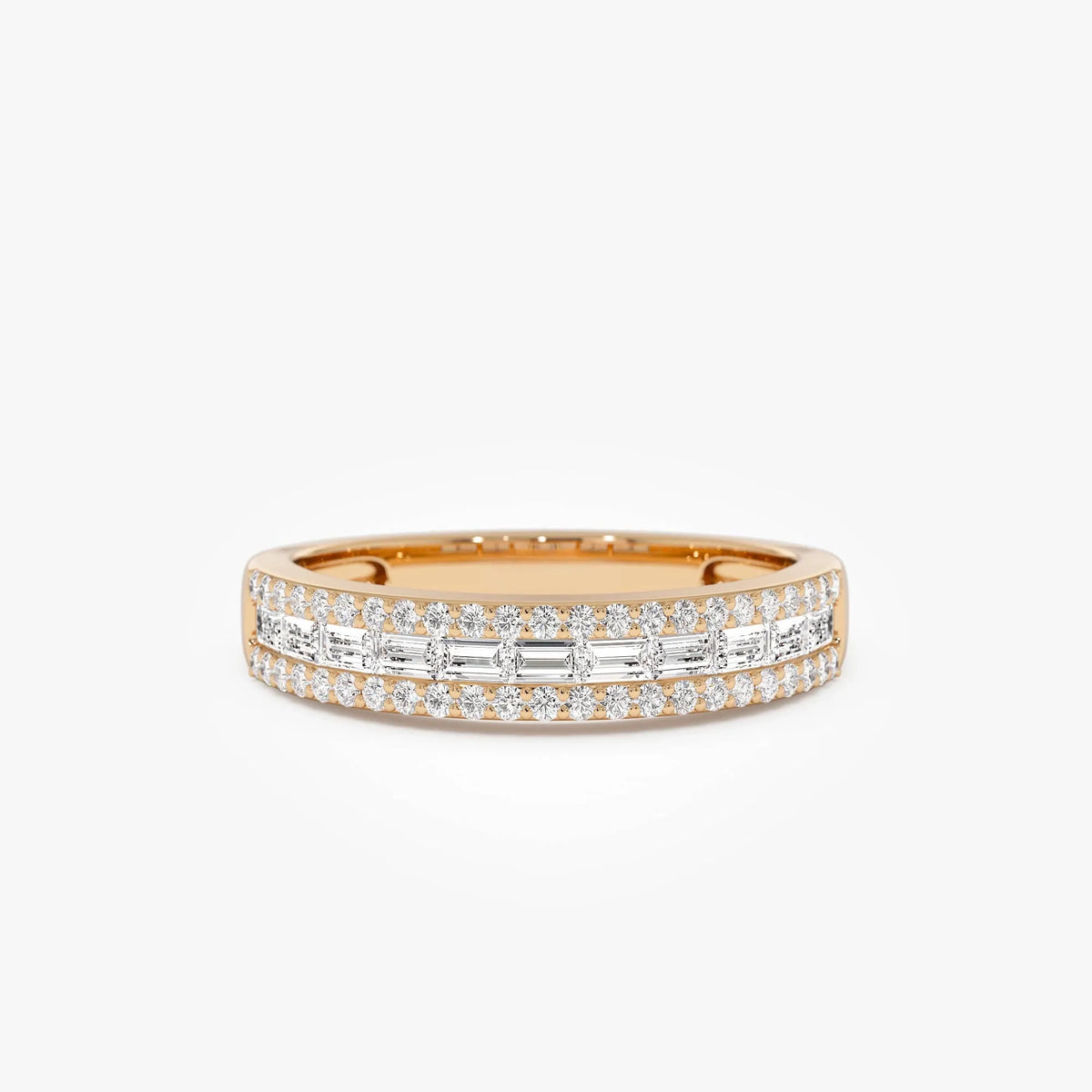 14k Gold Diamond Baguette and Round Cut Horizontal Set Anniversary Band 0.59 ctw