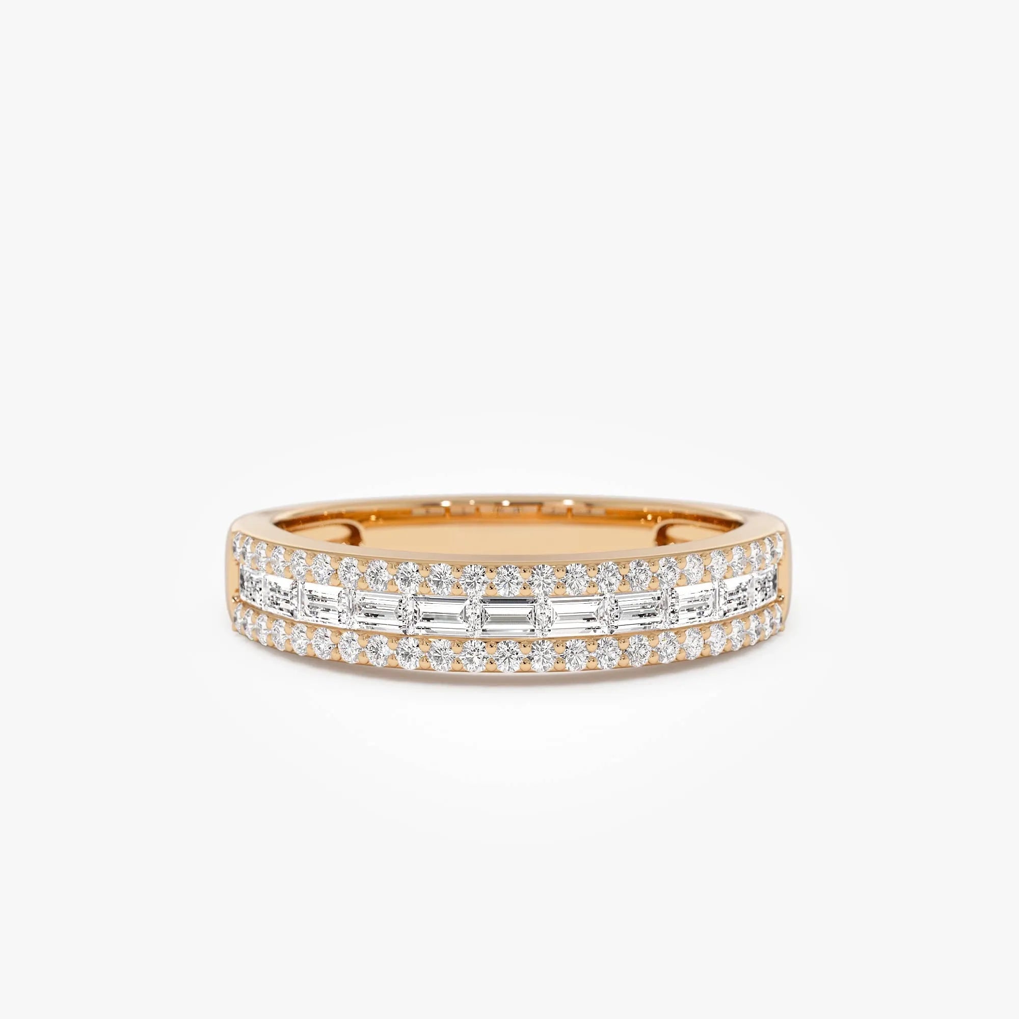 14k Gold Diamond Baguette and Round Cut Horizontal Set Anniversary Band 0.59 ctw