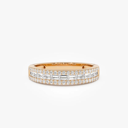 14k Gold Diamond Baguette and Round Cut Horizontal Set Anniversary Band 0.59 ctw