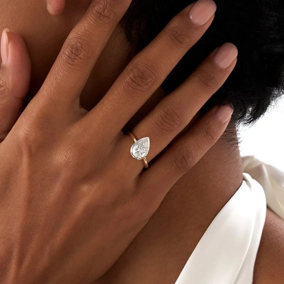 14k Gold 1.50ctw Pear Shaped Lab Grown Diamond Unique Engagement Ring Pia