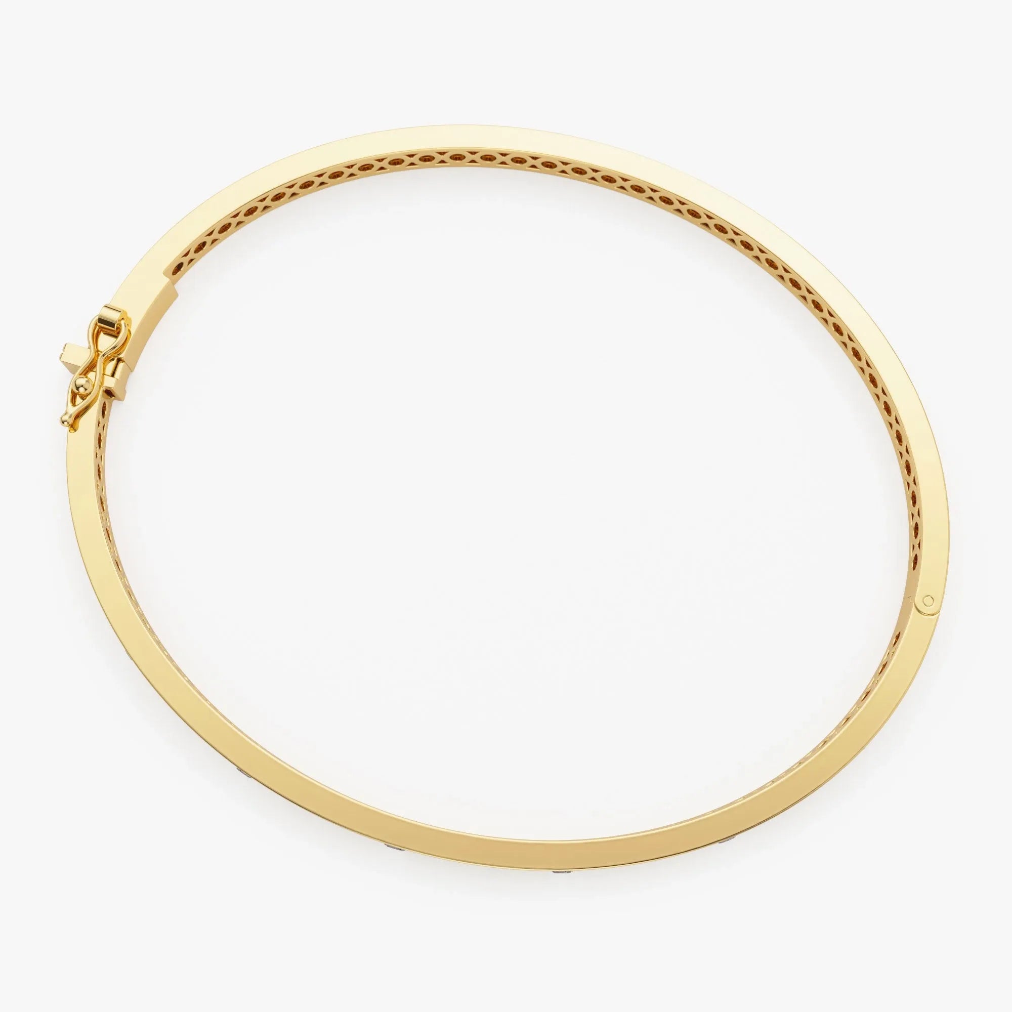 14K Solid Gold 0.22 CTW Round Diamond Flat Flush Setting Stacking Bangle
