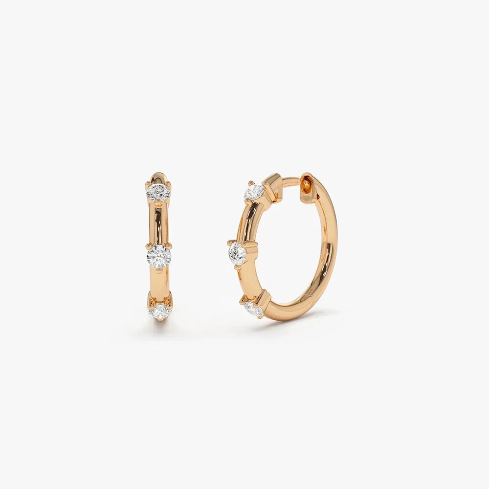 14k Gold Diamond Round Cut Prong Setting Hoop Earrings 0.32 ctw